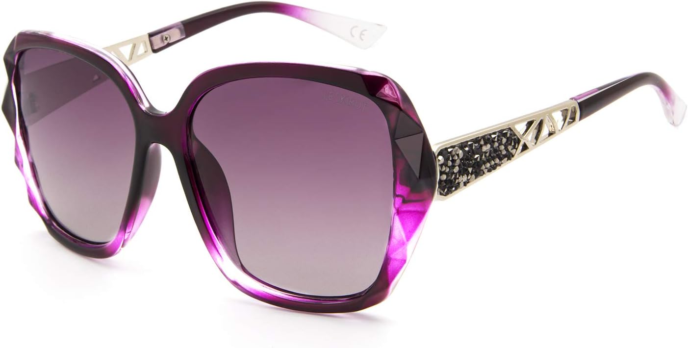 

Женские солнцезащитные очки LECKIRUT большого размера, поляризованные, с защитой от УФ-излучения, классический стиль, черная оправа, серые линзы, L5-purple Frame/Purple Lens