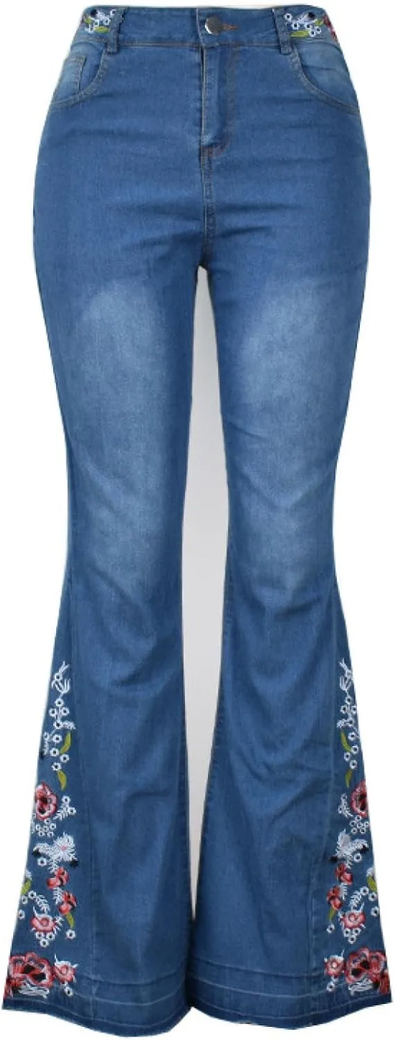 

Женские джинсы с вышивкой, потертые, расклешенные Wen Xiangyan Jade
