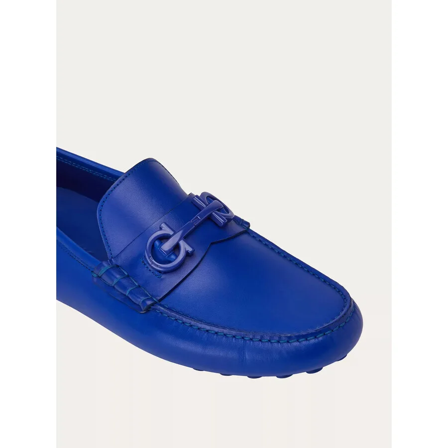 Мужские мокасины Ferragamo Grazioso синего цвета из кожи с орнаментом Gancini, синий — фото 4