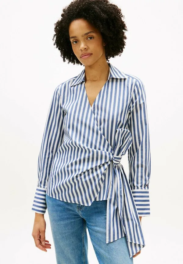 Блузка с запахом и узлом Tommy Hilfiger, Wide Banker Stp Ecru Seashore
