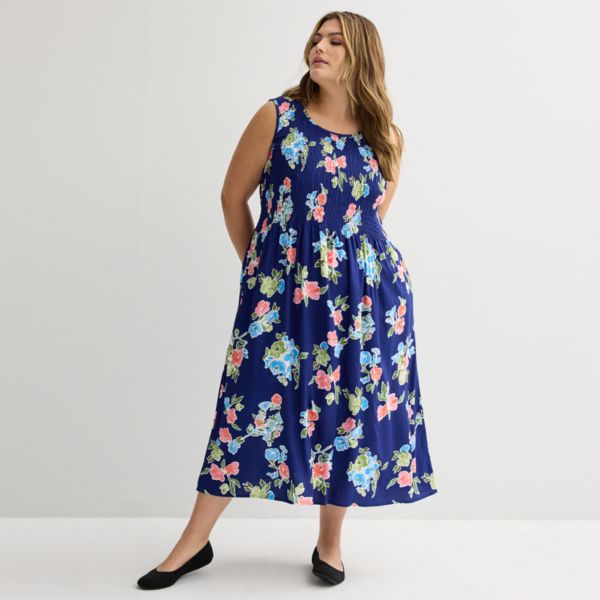 

Платье миди с присборенным лифом больших размеров Croft & Barrow, цвет navy floral wash