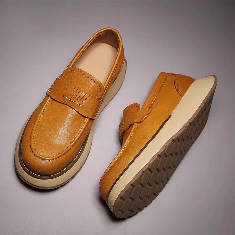 Мужские повседневные лоферы с толстой подошвой, удобные и дышащие, противоскользящие и долговечные. Подходят для любых случаев FmShi, хаки — фото 4
