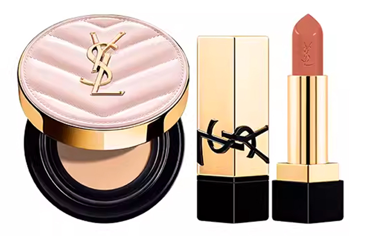 Набор Yves Saint Laurent: тональный кушон Touche Eclat Glow-Pact #BR20 + губная помада Rouge Pur Couture #NM — фото 2