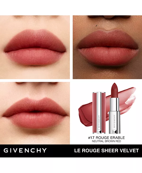 Le rouge прозрачная бархатная матовая помада Givenchy, 17 rouge erable - maple red with touch of brown — фото 2
