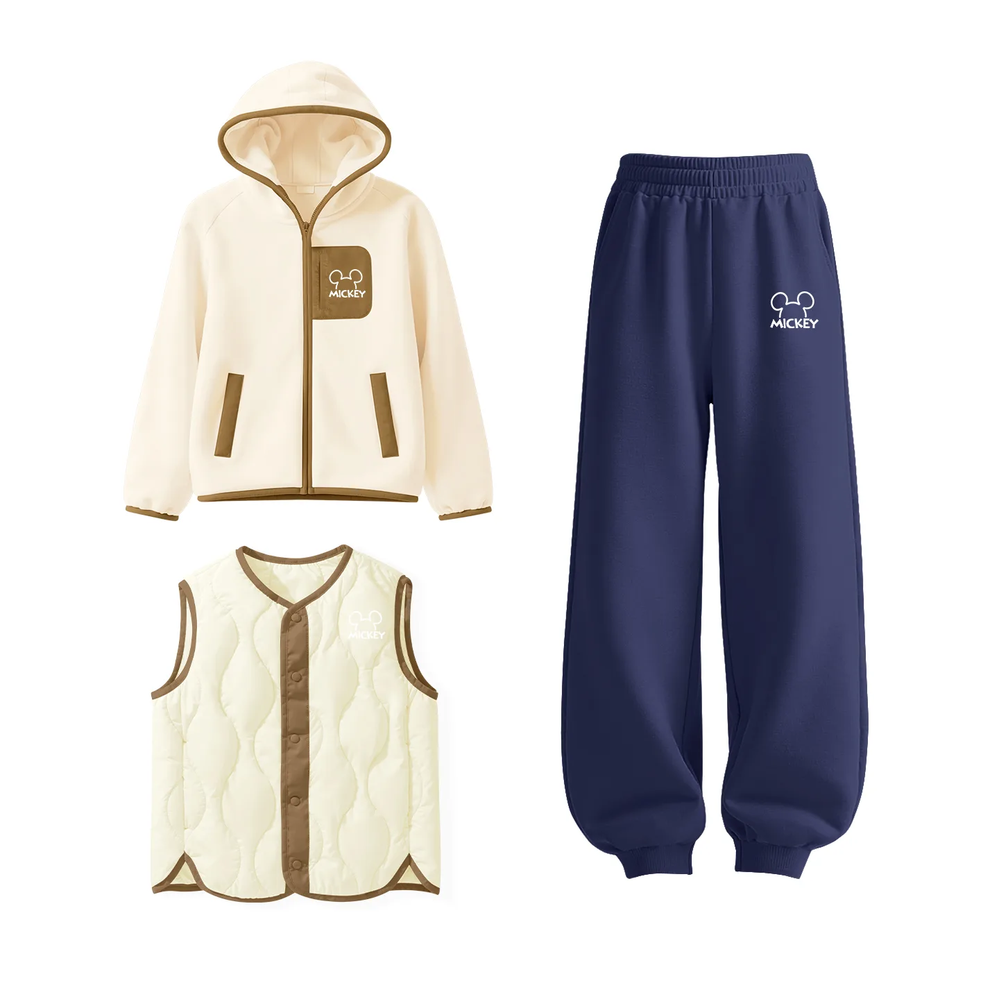 Детская повседневная худи на флисе Disney, [Thickened and Fleece-Lined]Thick Board Di Line K Ecru+Thick Board Di Line K Ecru+Solid Color Navy Blue