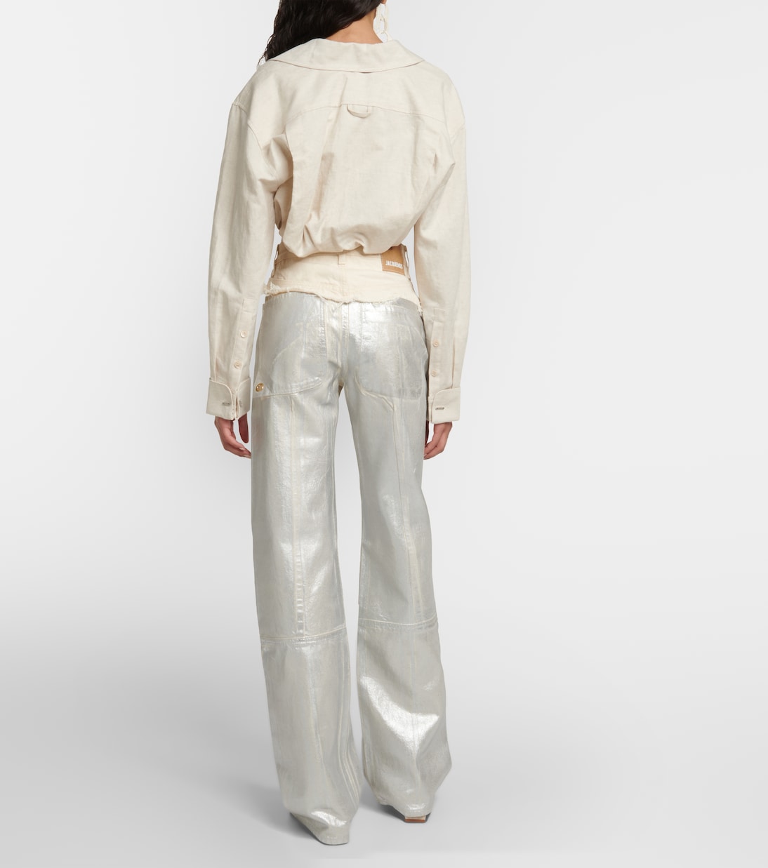 Рубашка La Chemise Machou из хлопка и льна Jacquemus, Light Beige — фото 3