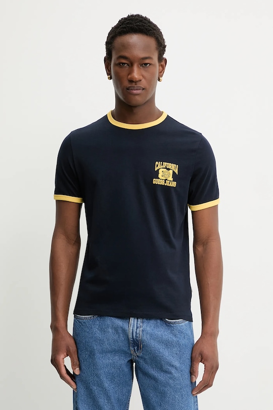 

Хлопковая футболка Guess Jeans, темно-синий