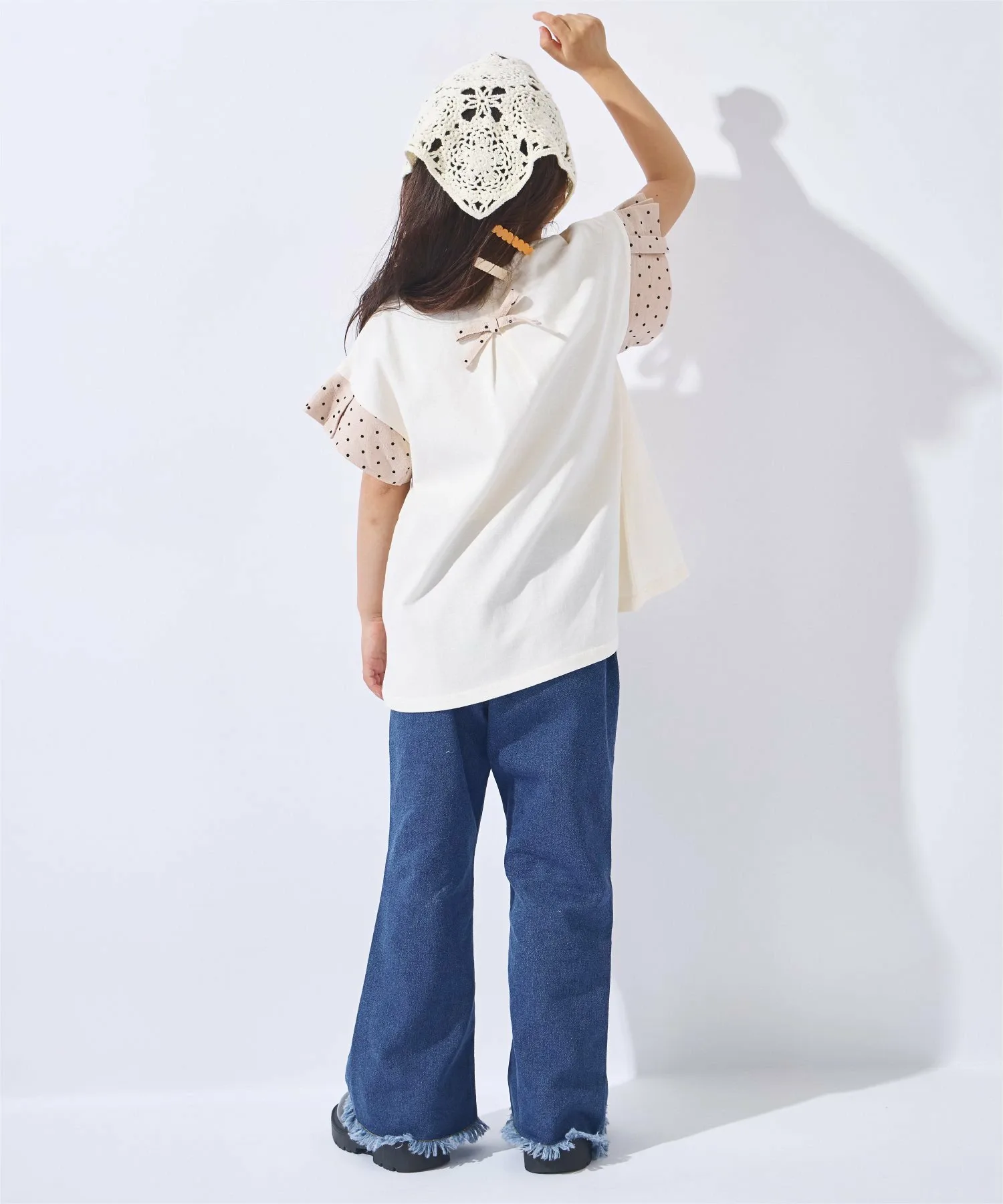 Футболка с короткими рукавами и оборками на рукавах Ever Closet, Ivory Dot — фото 2