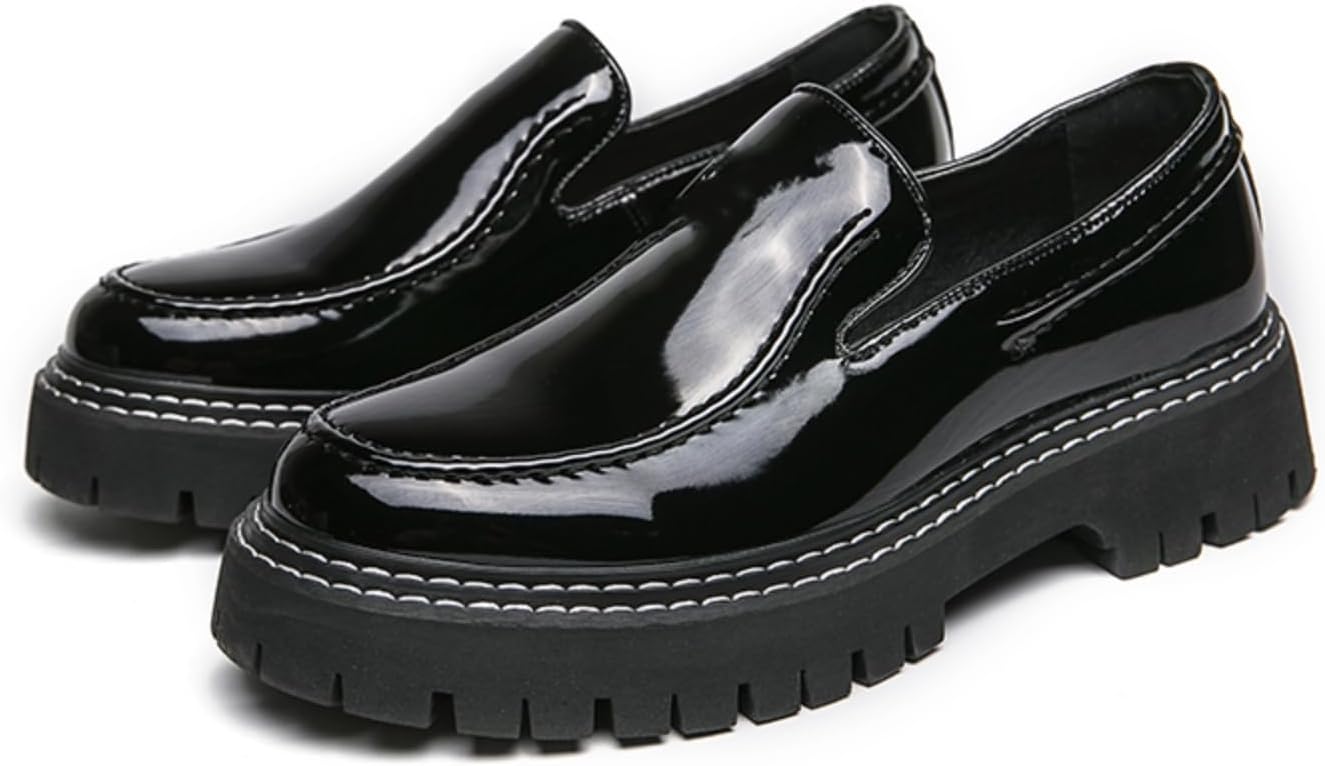 

Мужские двухцветные лоферы из лакированной кожи, стильная обувь на каждый день с тиснением, удобная формальная обувь для свадеб и бизнеса Aokisx, черный