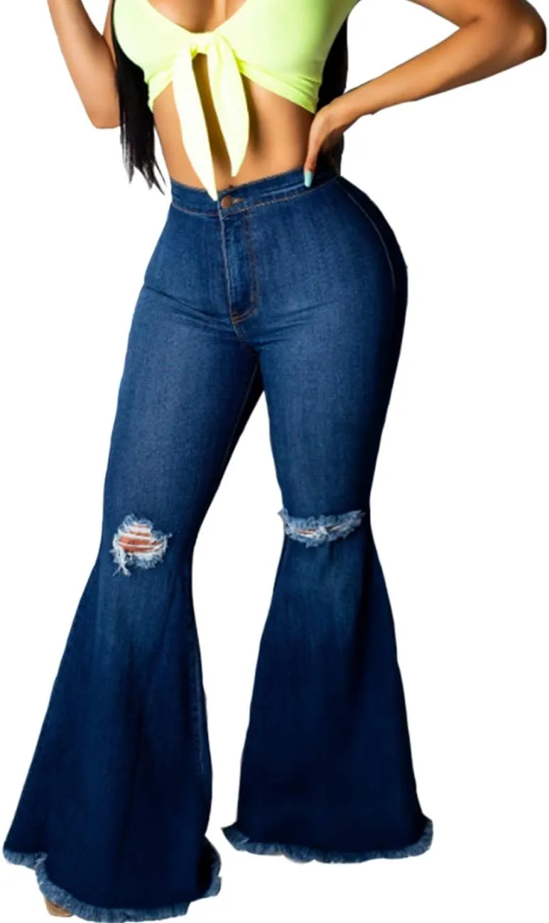 

Женские джинсы High Waisted с потертостями и расклешенным силуэтом RINZON