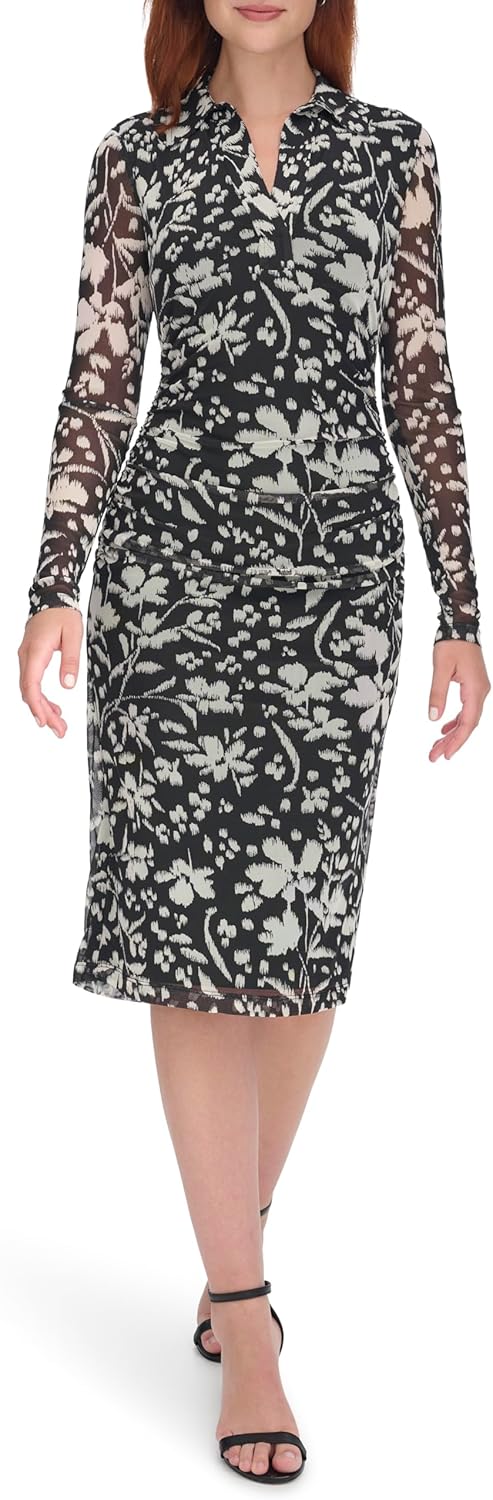 

Женское платье Tommy Hilfiger с длинными рукавами и сборками по бокам, Black/Pearl