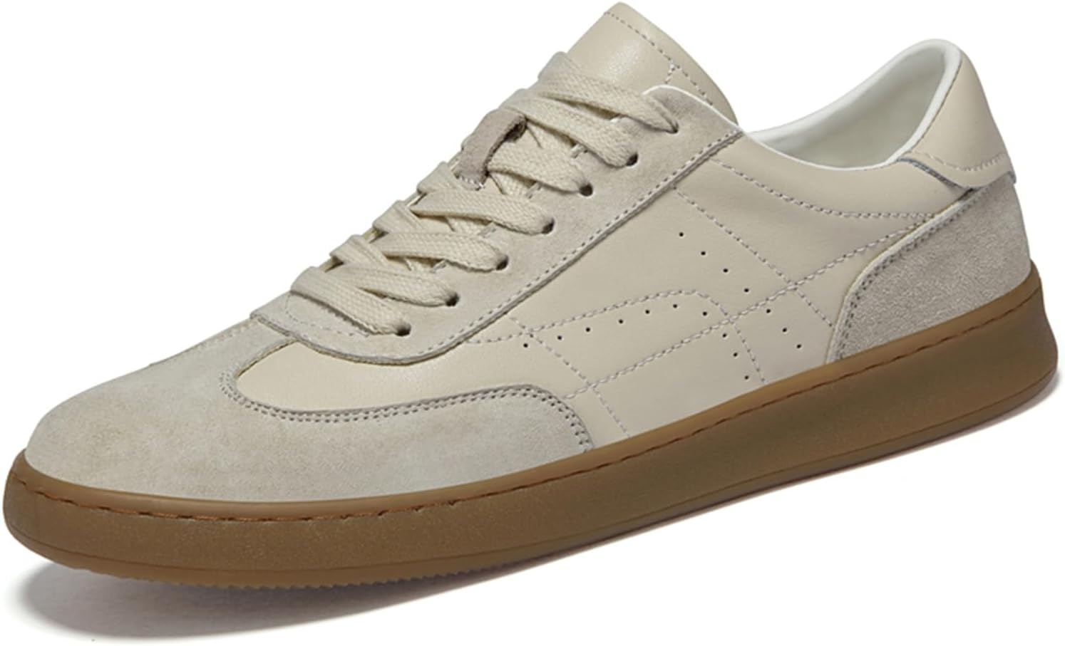 

Мужские модные кроссовки из натуральной кожи, удобные для ходьбы, повседневные с шнуровкой, нескользящие Abborora, бежевый