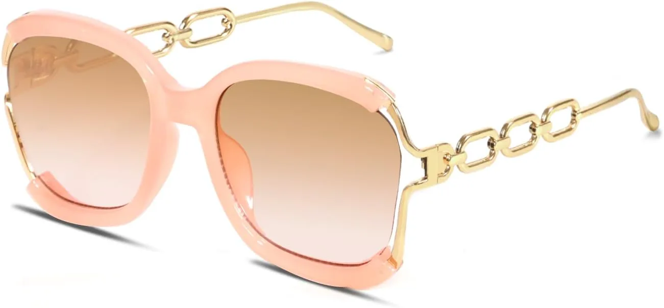 

Солнцезащитные очки BOTEN увеличенного квадратного размера для женщин и мужчин в стиле ретро 70-х годов с большой оправой, модные, с цепочкой на дужках, Pink