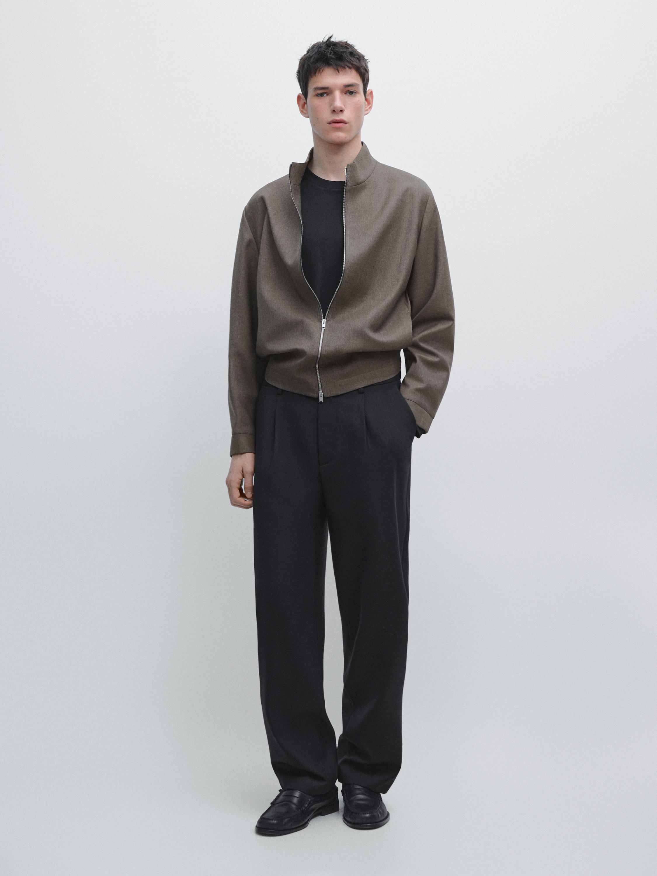 

Брюки свободного кроя из смесовой шерсти с вытачками Massimo Dutti, navy blue