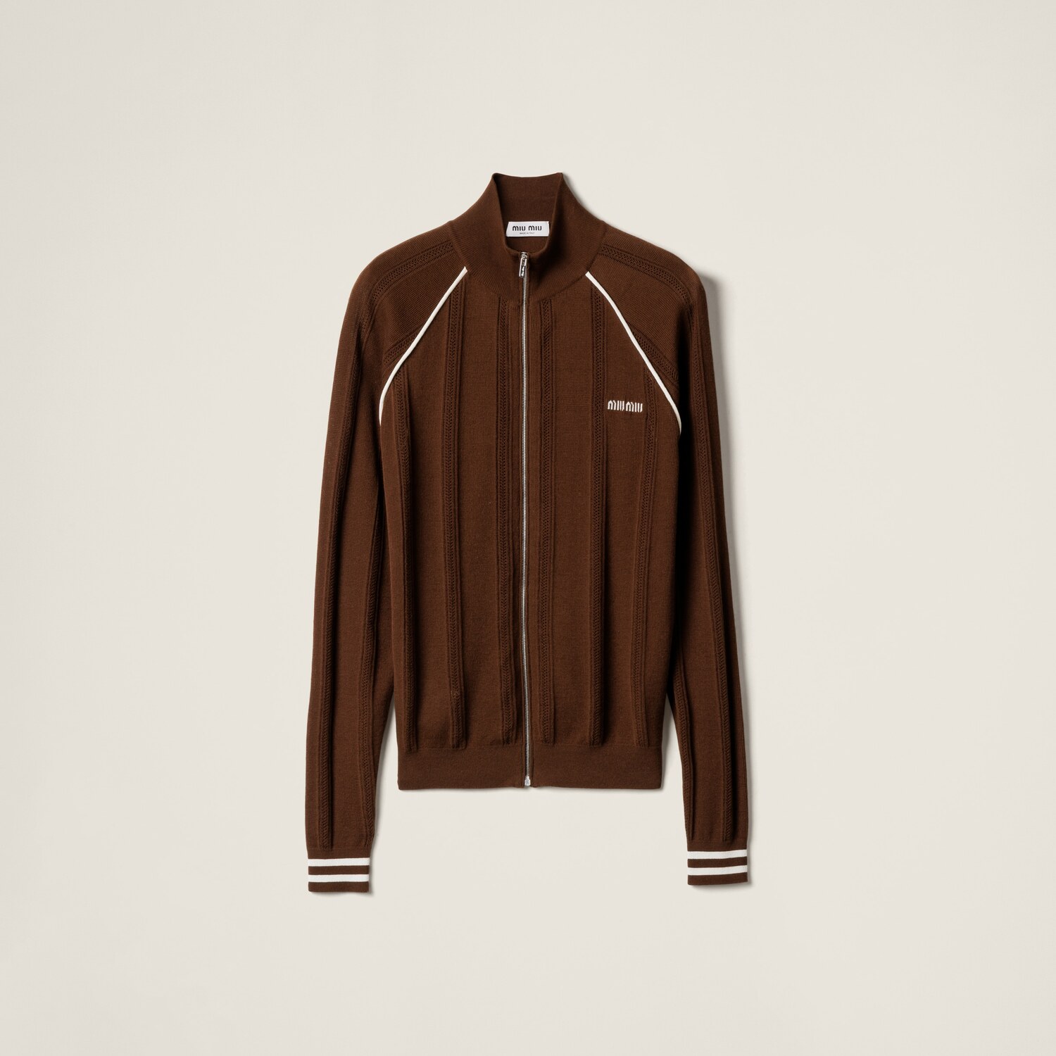 

Хлопковый кардиган MIU MIU, какао-коричневый / натуральный