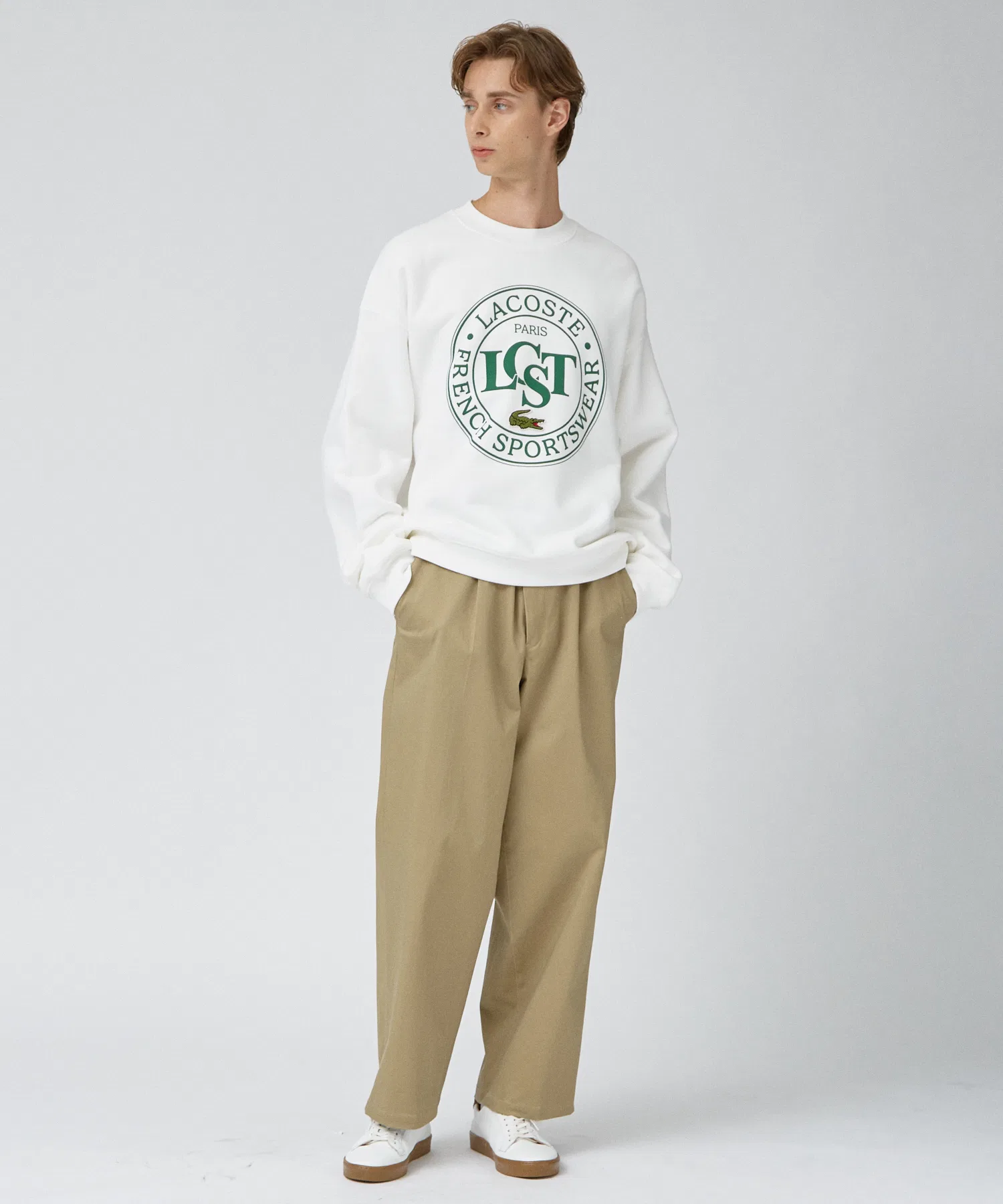 Свитшот LACOSTE с графическим принтом, круглый вырез, однотонный — фото 2