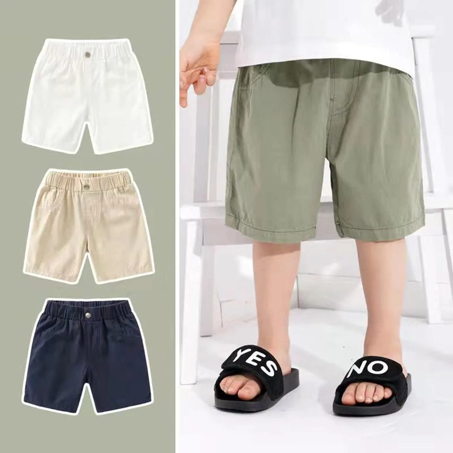 Шорты спортивные для мальчиков, Elastic Waist, Green — фото 2