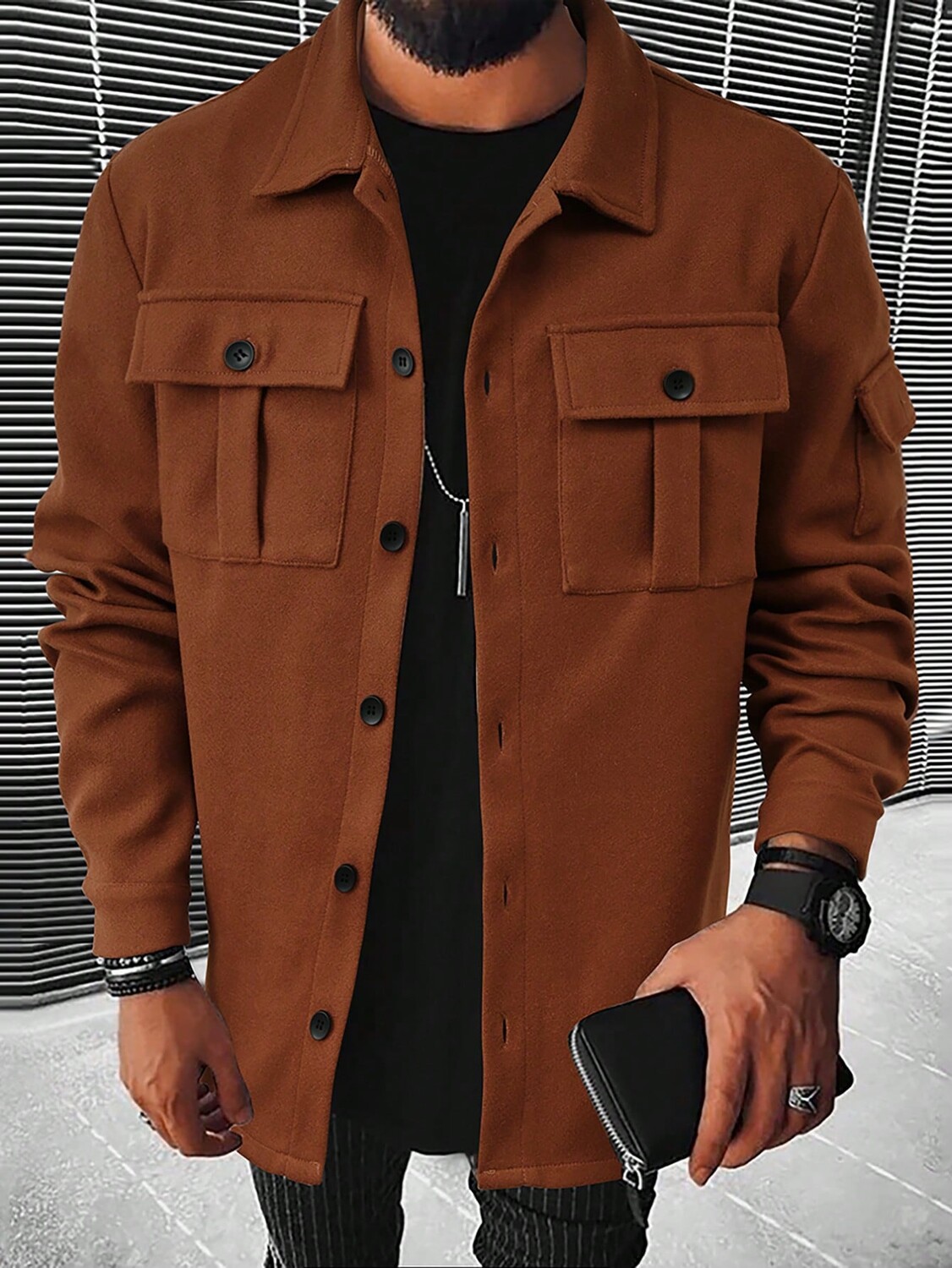 

Мужская шерстяная куртка Homme Vintage, с длинным рукавом, хлопок, с карманами на пуговицах Manfinity, коричневый