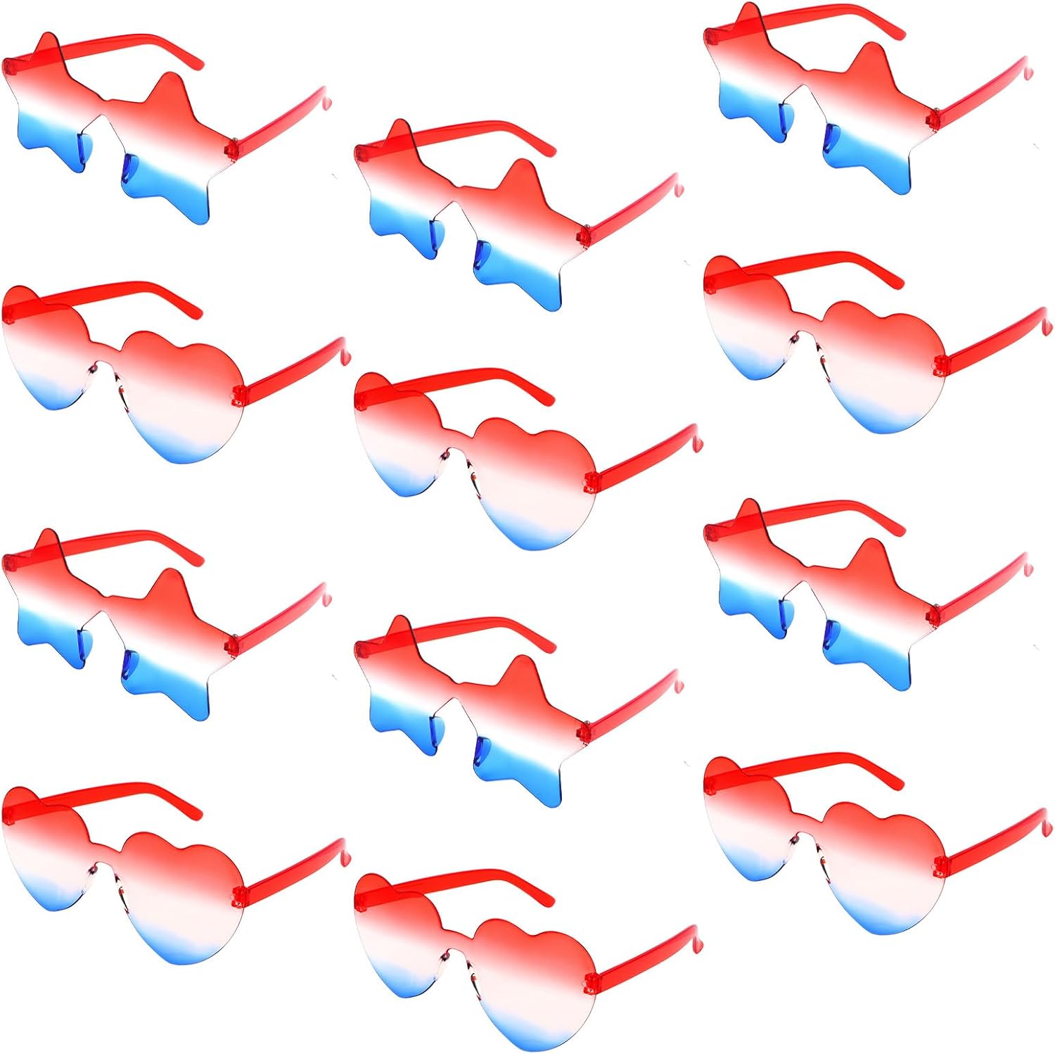 

Набор из 12 патриотических солнцезащитных очков в форме звезды и сердца для взрослых, красно-бело-синие, идеально подходят для празднования 4 июля, вечеринок, барбекю, парадов, фотобудок Moikolok, Patriotic Star & Heart