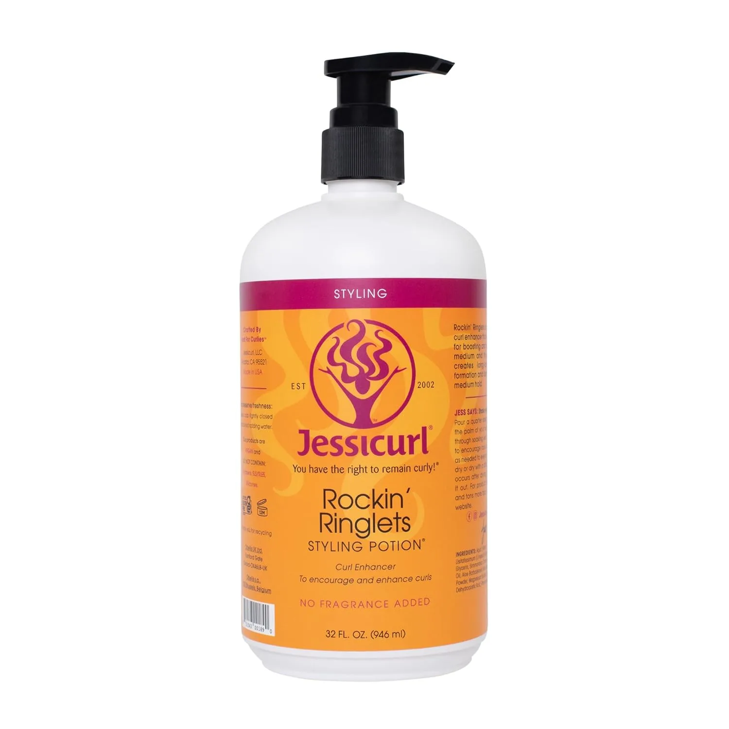 Jessicurl, Rockin' Ringlets Styling Potion, No Fragrance Added, 946 мл, усилитель завитков с экстрактом льняного семени, стайлер для кудрявых волос и контроля пушистости