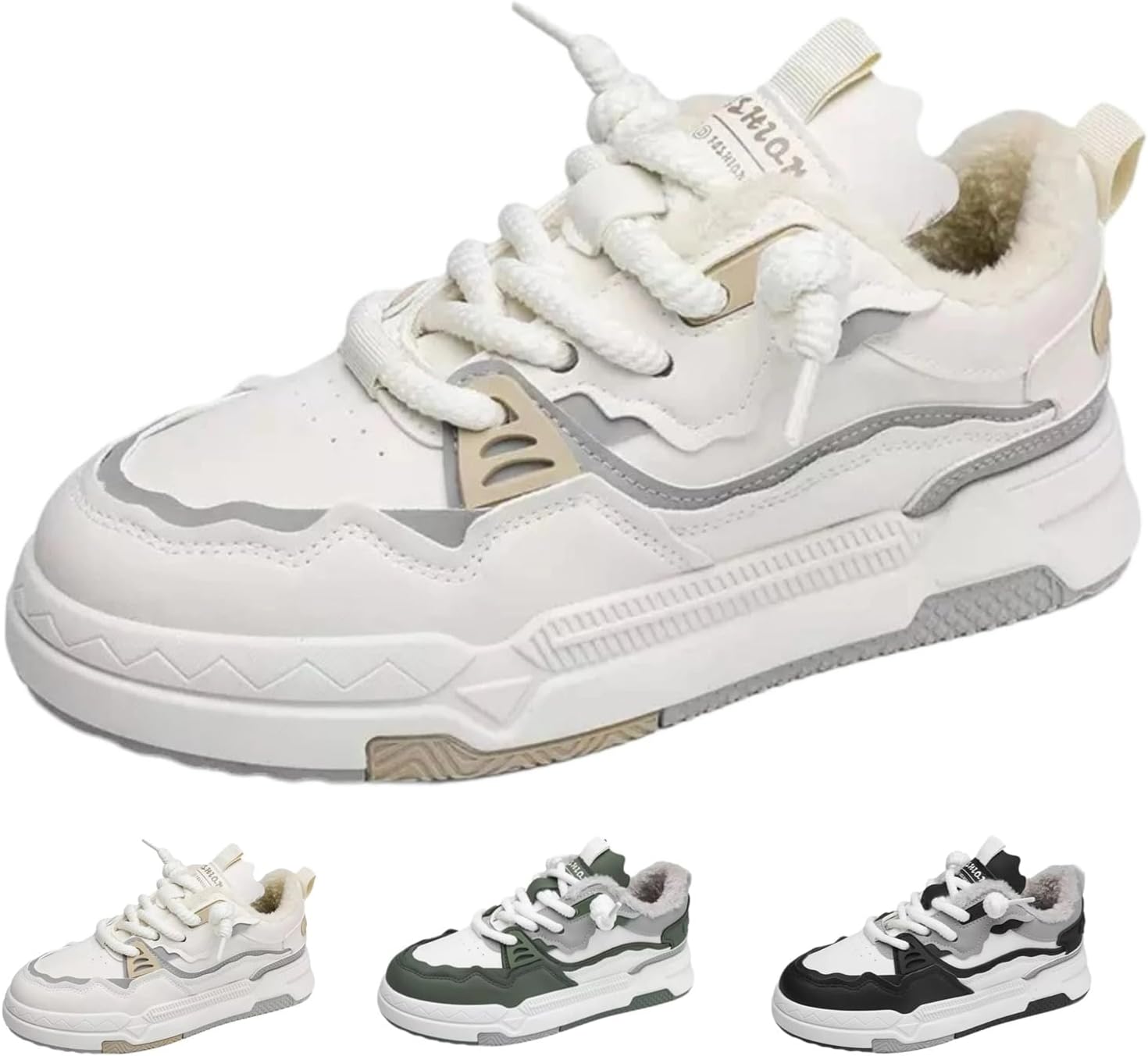 

Зимние массивные кроссовки для мужчин с утепленной меховой подкладкой, теплые, удобные, модные, повседневные кроссовки для улицы Macefil, бежевый