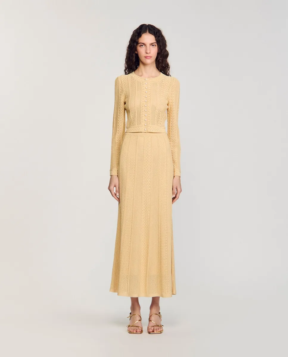 

Длинная юбка ажурной вязки Sandro, золото