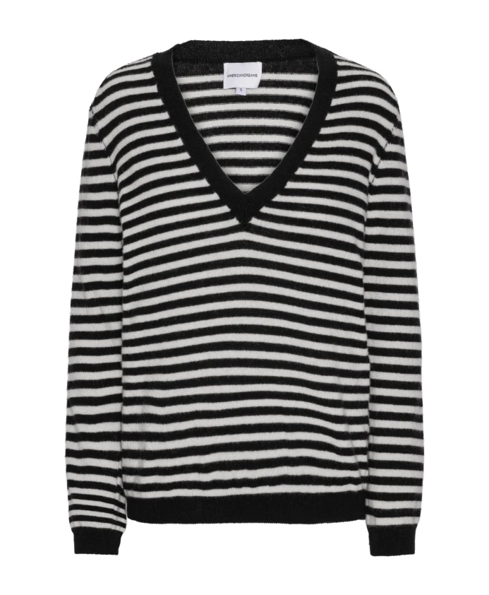 

Полосатый кашемировый свитер с V-образным вырезом Americandreams, черный