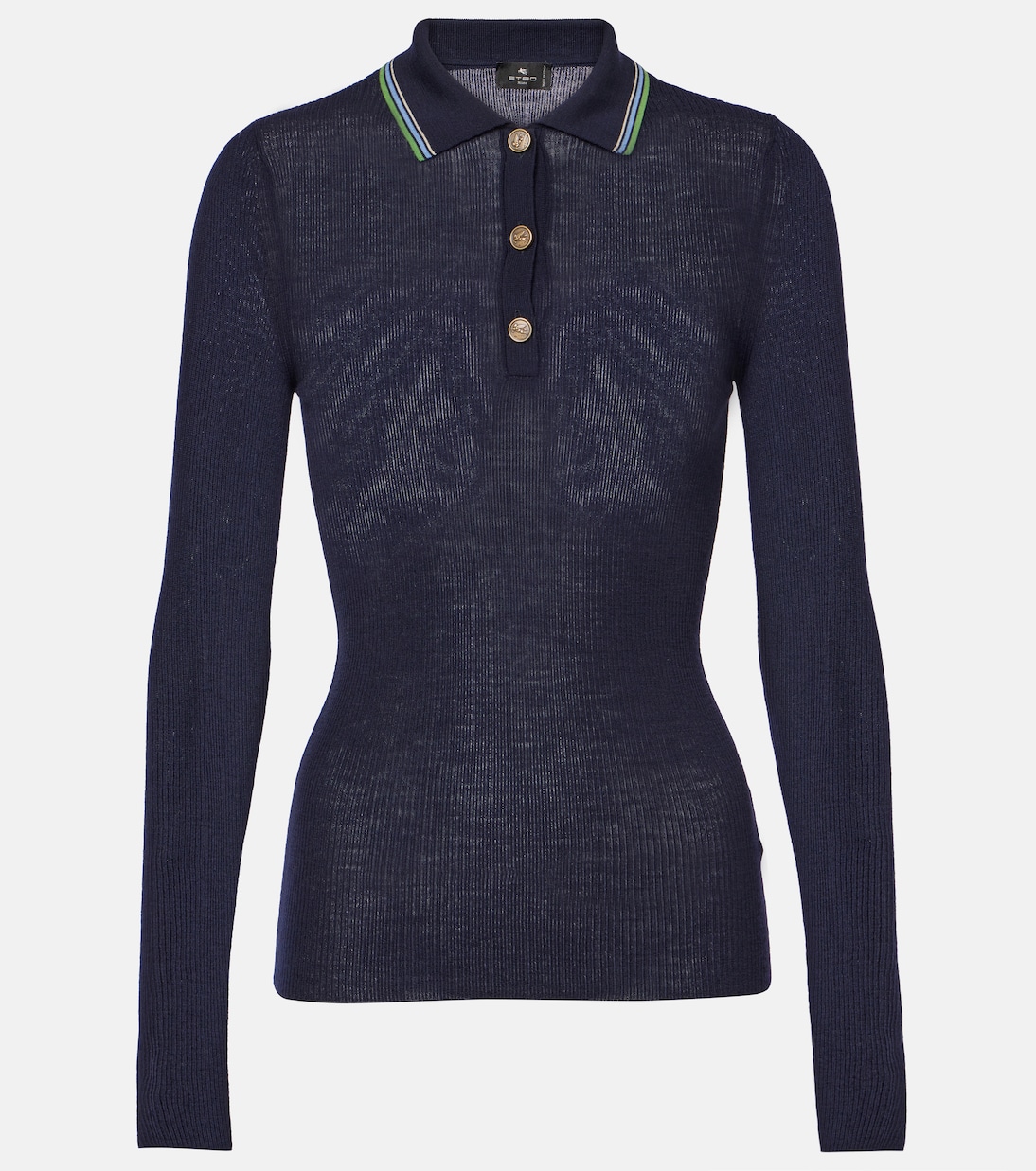

Свитер-поло из шерсти и хлопка с принтом Etro, Dark Blue