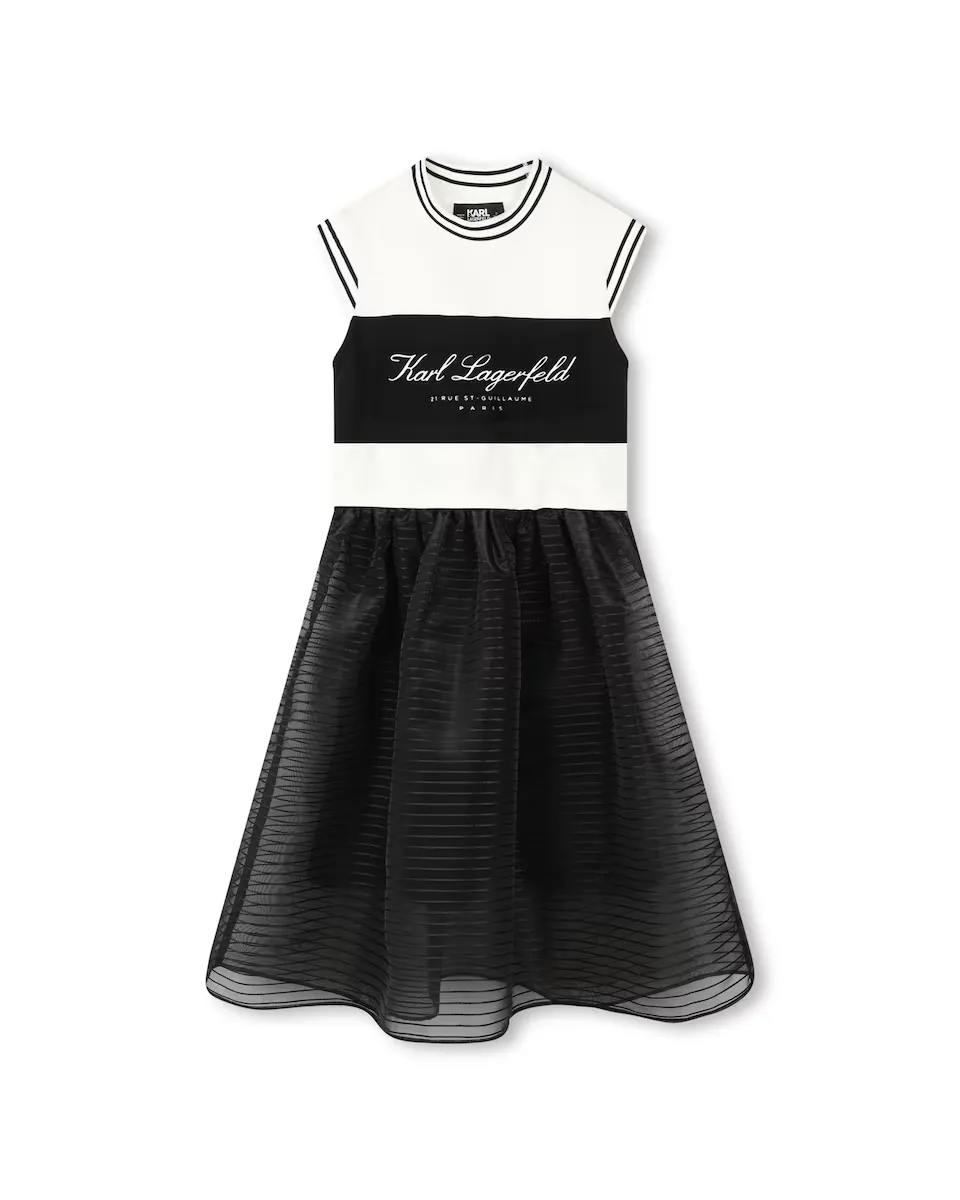

Двухцветное платье для девочки с короткими рукавами Karl Lagerfeld Kids, черный