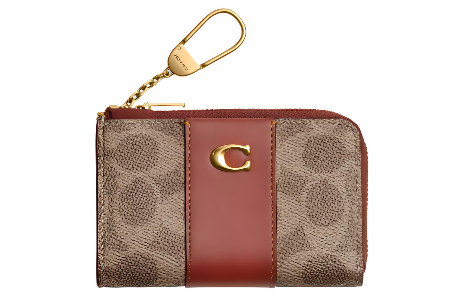 

COACH Кожаный брелок с покрытием из телячьей кожи унисекс латунь и беж, Brass & Tan