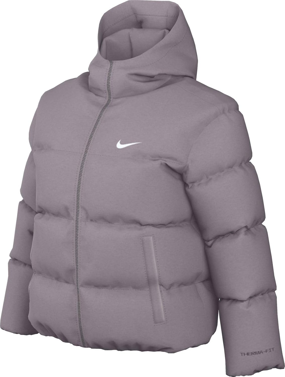

Nike Классическая пуховая куртка для женщин Therma-FIT с капюшоном свободного кроя (черно-белая, FZ5899-010), Gray