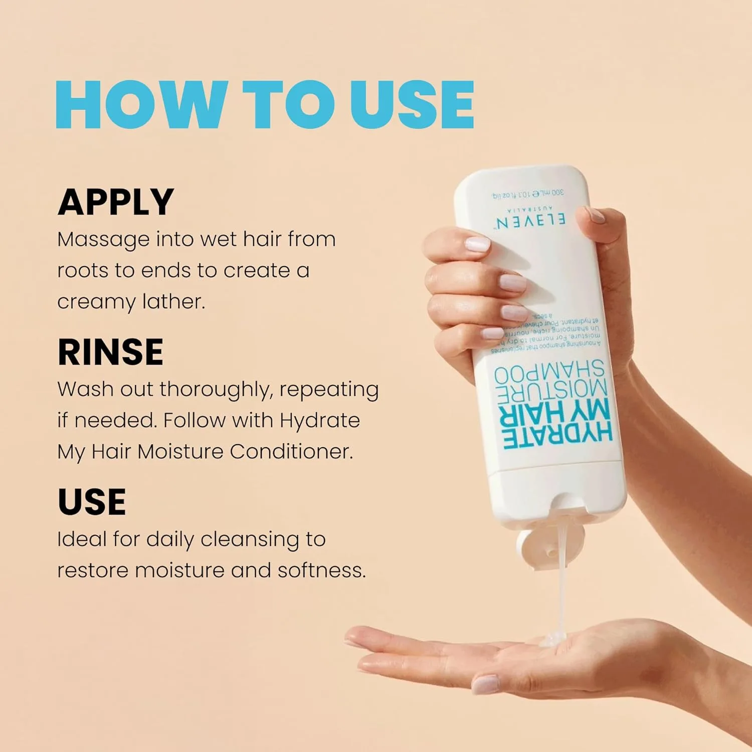 ELEVEN AUSTRALIA Hydrate My Hair шампунь для женщин и мужчин - увлажняющий, для окрашенных волос, против пушистости, питательная формула для сухих и поврежденных волос, защита от термического и экологического воздействия 299 мл (1 шт.) — фото 4
