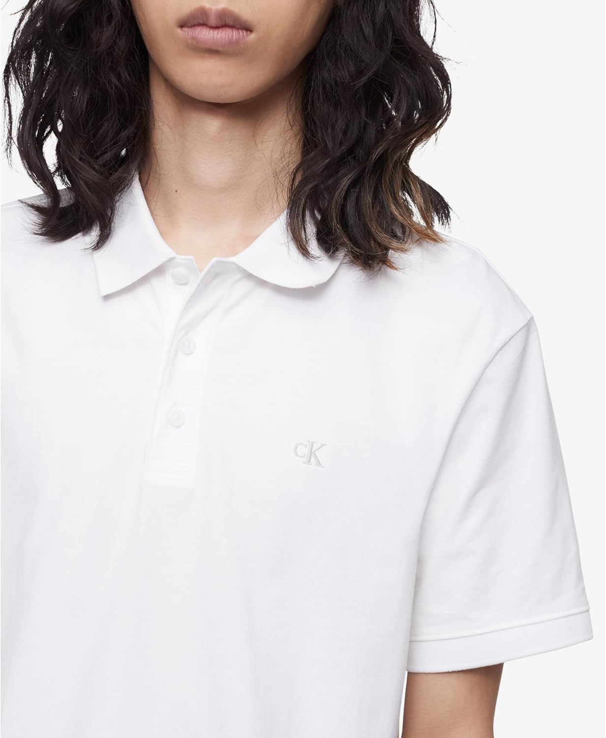 Мужская рубашка-поло Calvin Klein из гладкого хлопка с монограммой и логотипом, Brilliant White — фото 3