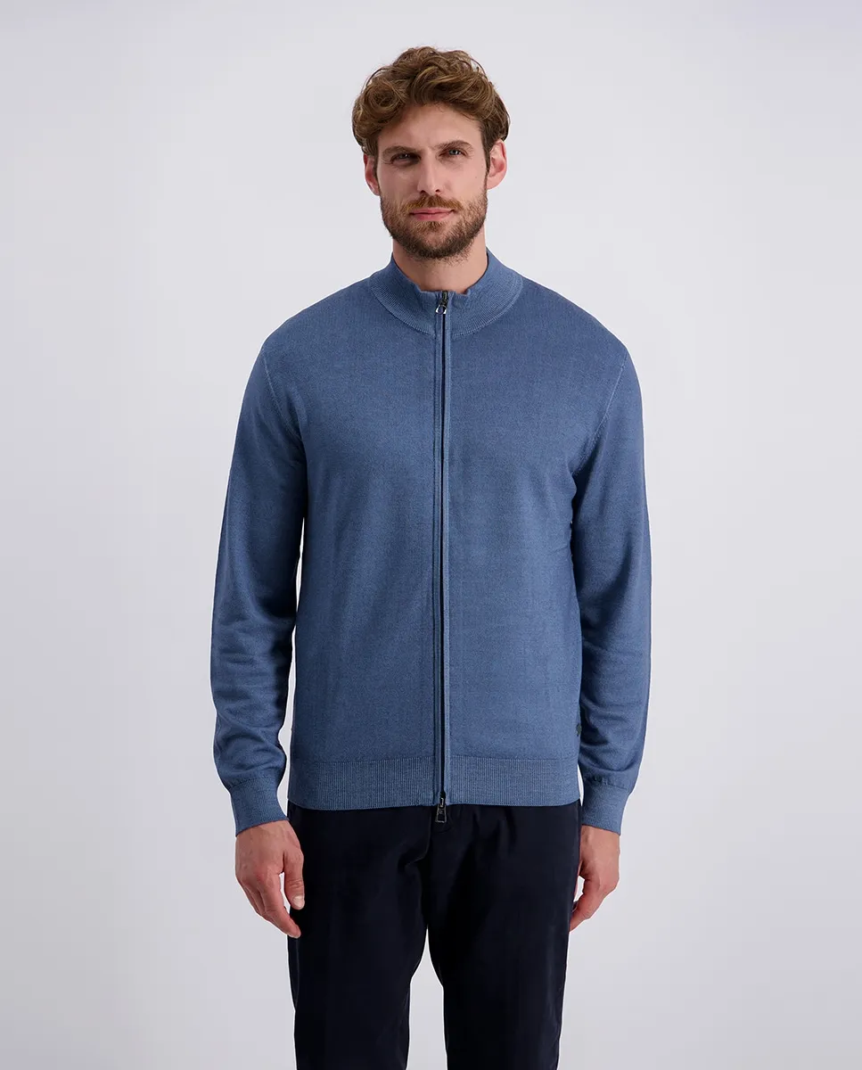 

Мужской кардиган на молнии из мериносовой шерсти синего денима Pierre Cardin, индиго