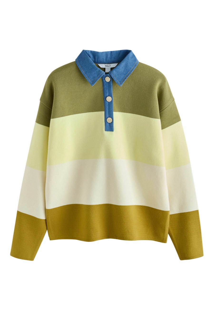 

Топ Next Long sleeved top, Lime Green Stripe Denim Collar/Green