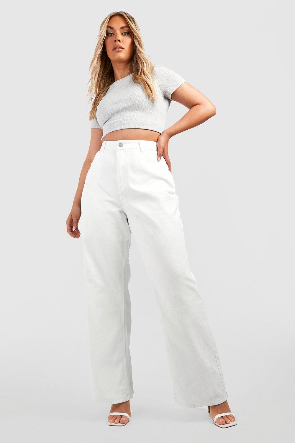 

Широкие джинсы plus деним Boohoo, белый, Коричневый, Широкие джинсы plus деним Boohoo, белый