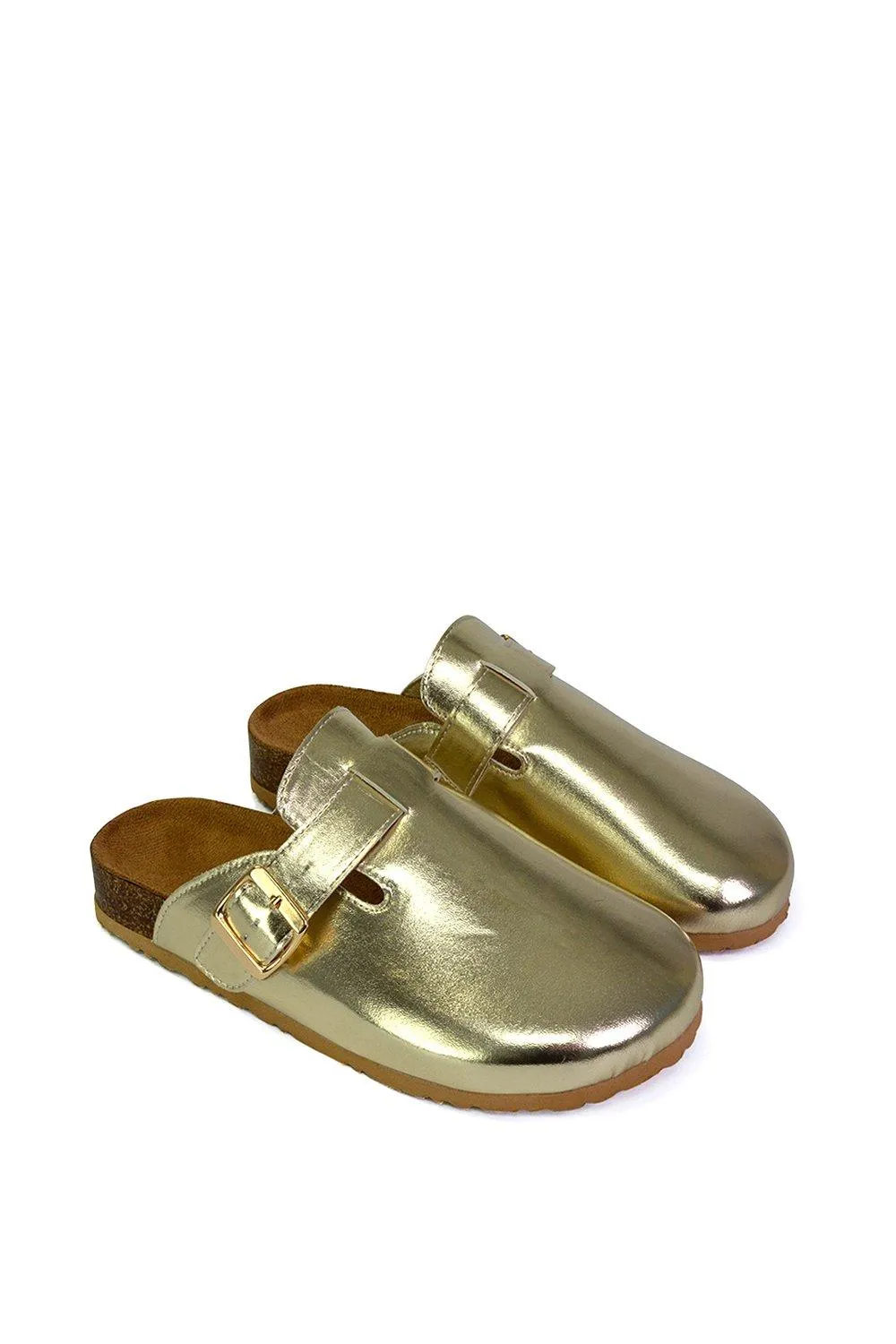 Туфли-слайдеры из пробковой подошвы 'Claudia' на плоской подошве XY London, цвет metallic gold — фото 3