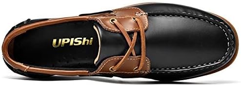 Мужские кожаные лодочные туфли UPIShi, повседневные мокасины с ручной прошивкой и комфортным носком, черный — фото 3