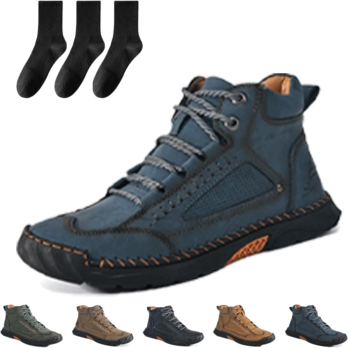 

Мужская обувь широкого размера для походов и работы, удобные мужские кожаные ботинки ручной работы, водонепроницаемые, с поддержкой свода стопы, противоскользящие для активного отдыха Generic, темно-синий