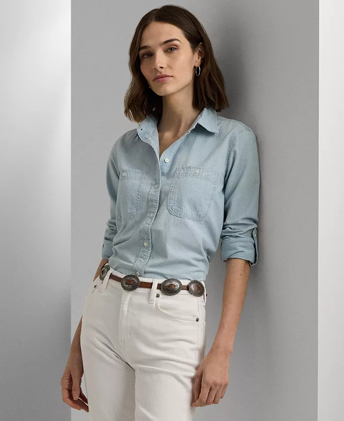 

Хлопковая рубашка из шамбре Lauren Ralph Lauren, синий