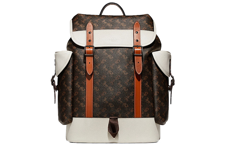 

COACH Мужские холщовые рюкзаки-тубы Hitch Coated с кожаным покрытием, белые и темно-коричневые