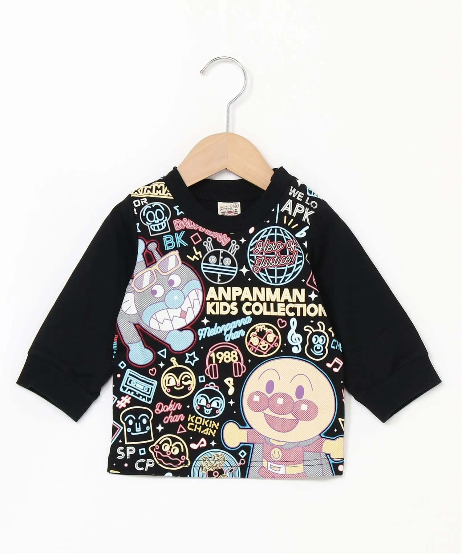 Детская коллекция ANPANMAN / (K) Светящаяся музыкальная неоновая футболка с длинными рукавами Anpanman Kids Collection, black — фото 2
