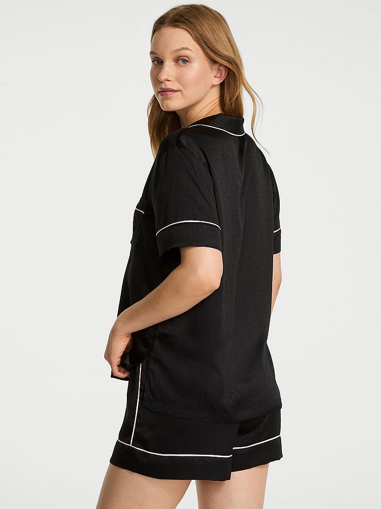 Короткий пижамный комплект из глянцевого атласа Victoria'S Secret, jacquard black — фото 2