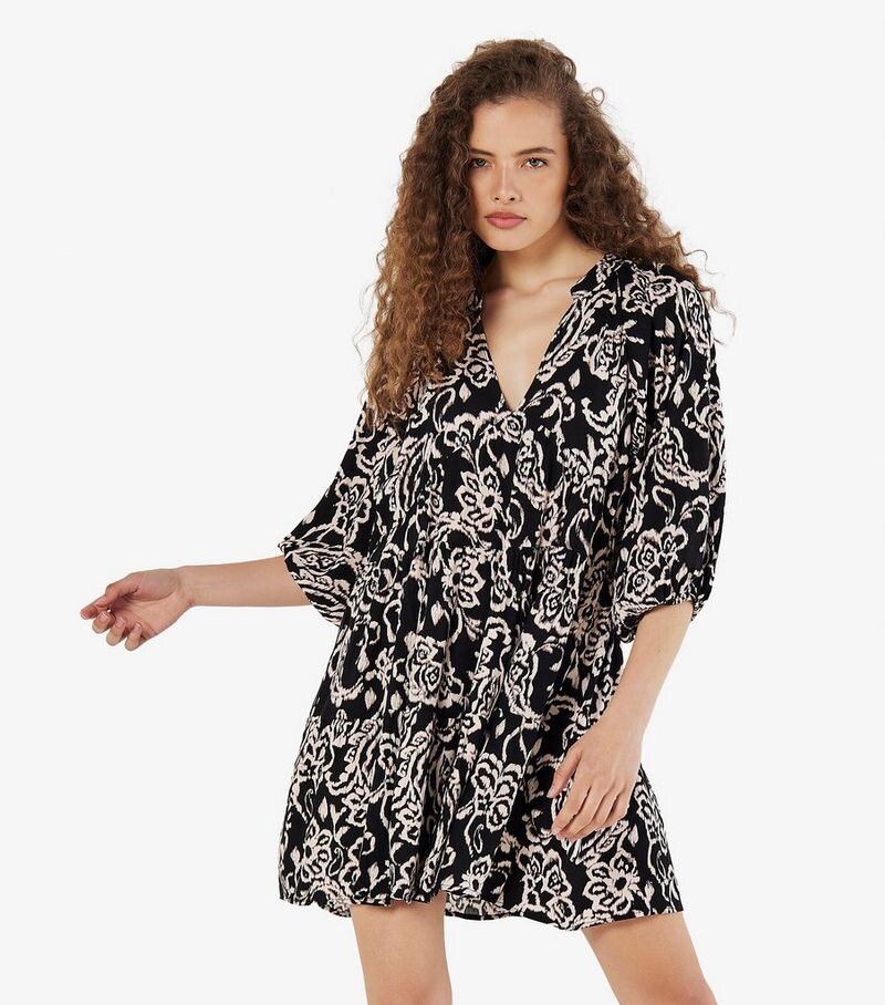

Абрикосово-черное платье Babydoll с принтом Ikat Sarasa Apricot, черный