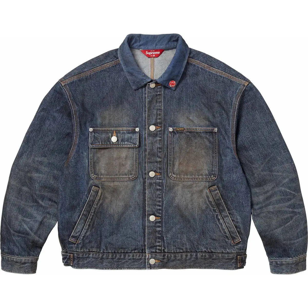 

Supreme Фирменная потертая куртка тракер унисекс, Washed Indigo/Washed Indigo