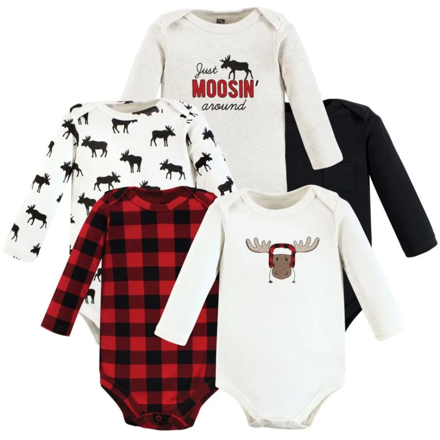 Коллекция из пяти хлопковых боди с длинными рукавами Hudson Baby, Winter Moose