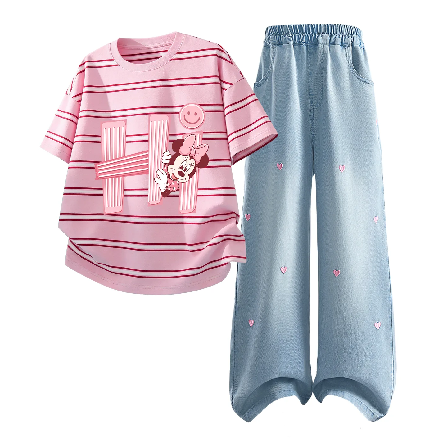 Детский спортивный комплект Casual Sportswear из 2 предметов Disney, Dihui Pink+Solid Color Denim Light Blue