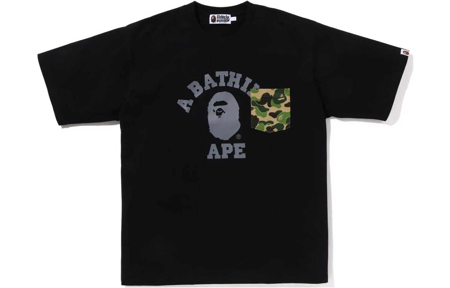 

BAPE ABC Camo College Pocket Свободная футболка SS23 A Bathing Ape, черный