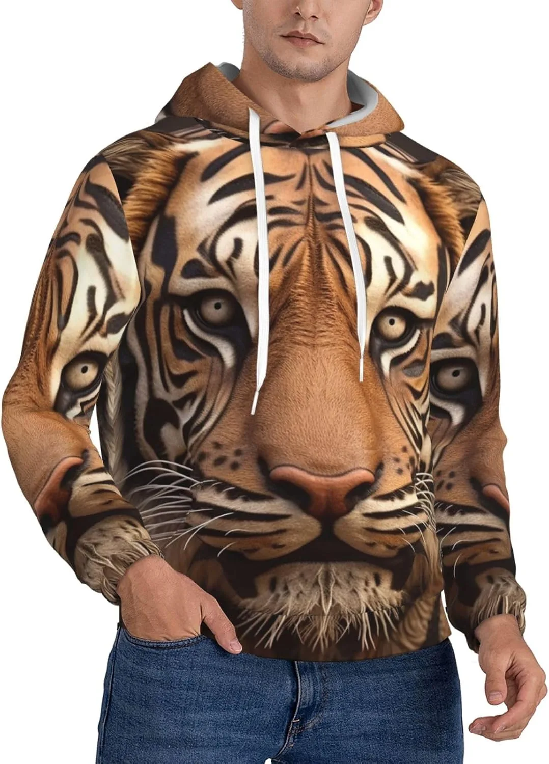 

Мужская флисовая толстовка с капюшоном, 3D тигр KKLWEGU