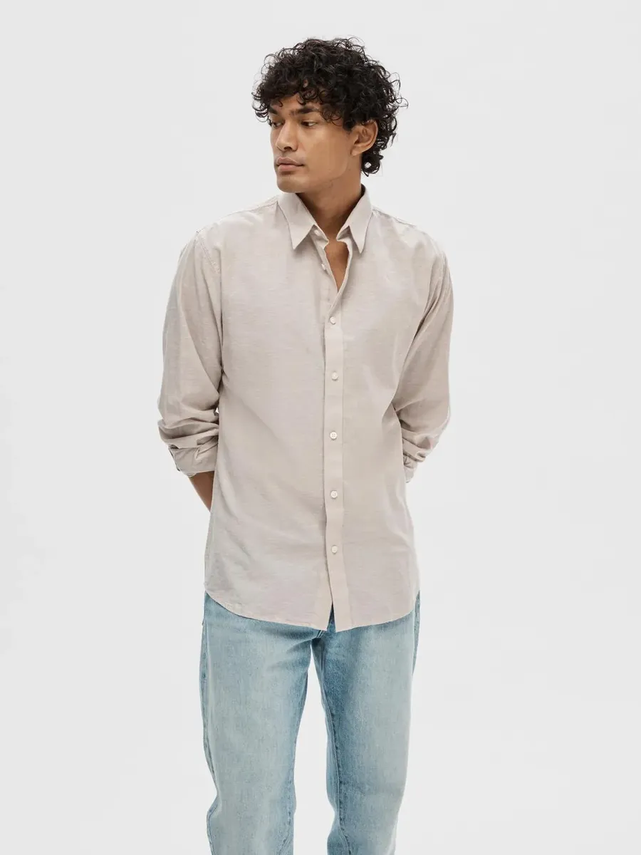 

Рубашка льняная SELECTED HOMME "NEW-LINEN SHIRT", однотонная, цвет Pure Cashmere